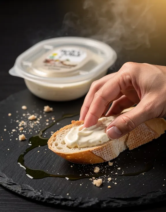 Aioli Knoblauch Creme, frisch auf Brot gestrichen